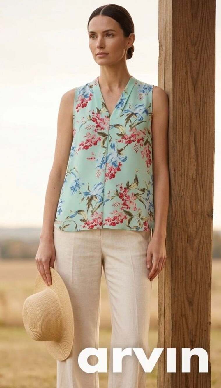 Vince Camuto Light Green Floral Sleeveless V-Neck Top